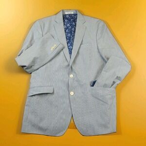 Michael Kors Suit Coat 42R Warm Weather Blazer Cotton 2 Button Blue White Stripe